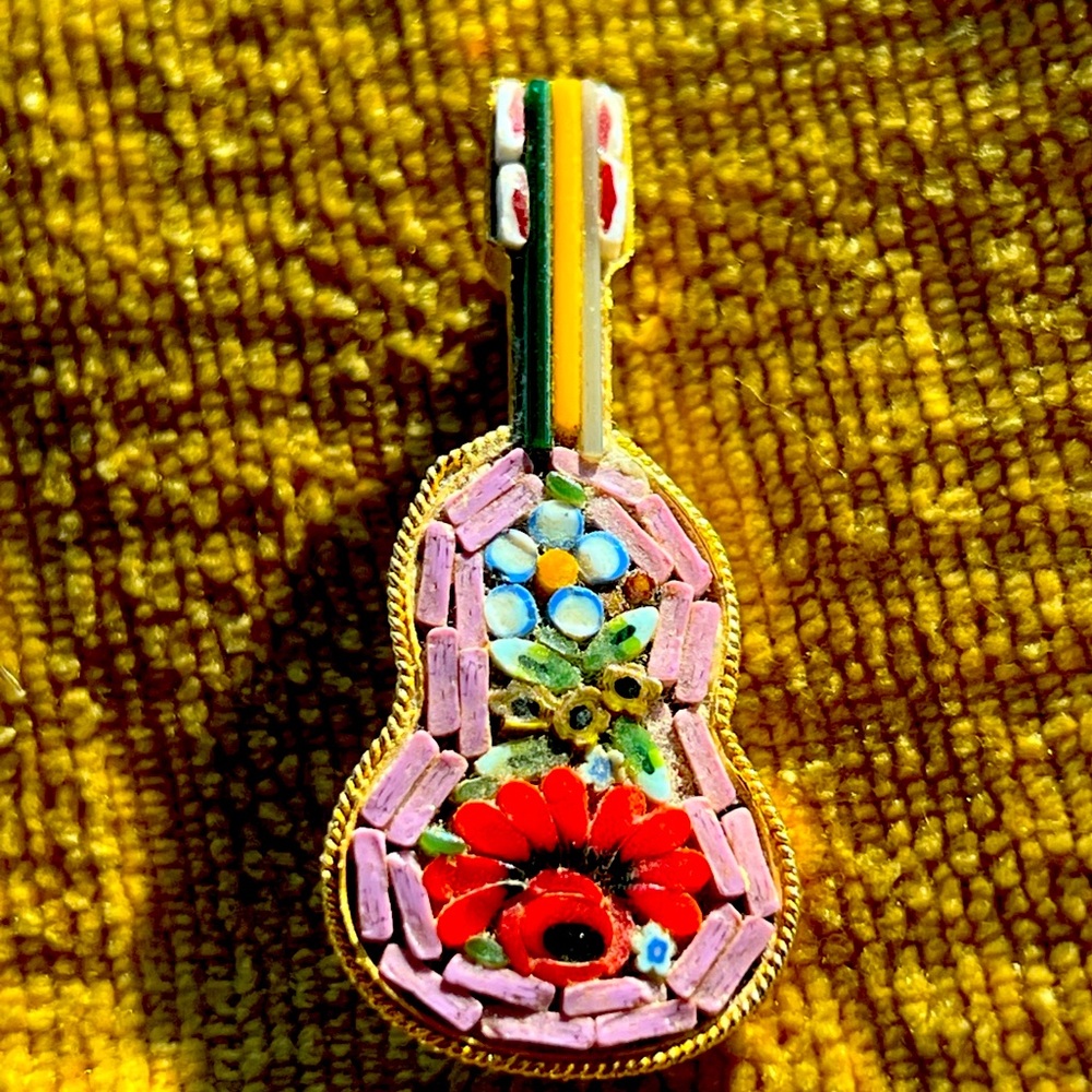 Vintage Milifori Micro-Mosaic Brooch Italian Pin Gold-Tone RARE Floral VGC